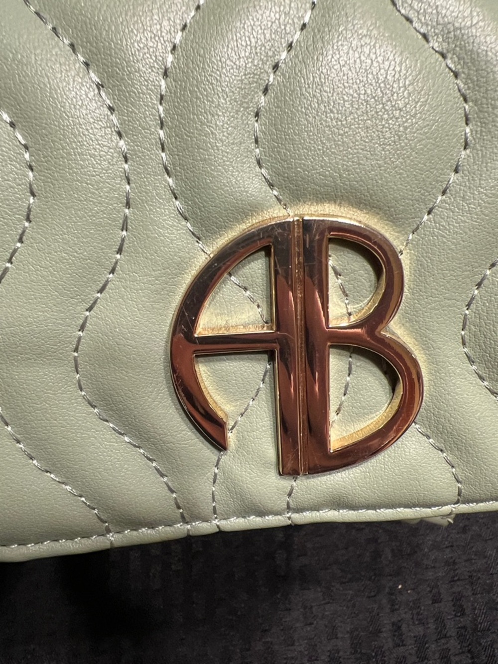 Alexis Bendel Light Sage Quilted Mini Drawstring Backpack with Gold Logo - Picture 8 of 8